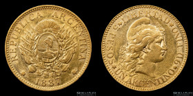 Argentina. 5 Pesos 1887 Argentino de oro. CJ 7.1