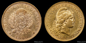 Argentina. 5 Pesos 1889 Argentino de oro. CJ 9