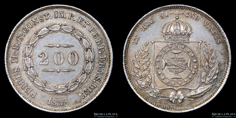 Brasil. Pedro II (1831-1889) 200 Réis 1857. Ceca de Rio de Janeiro. Cantidad acu...