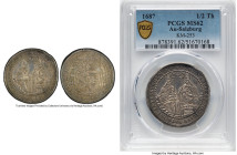 Salzburg. Johann Ernst 1/2 Taler 1687 MS62 PCGS, KM253, Probszt-1817. First year of series. Saints Rupert at left with a salt box at left hand, and Vi...