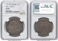 Karl VI 1/2 Taler ND (1711-1740) AU58 NGC, Hall mint, KM1547. Strong detail for a nearly Mint State grade, on a deep olive surface mottled with plum, ...
