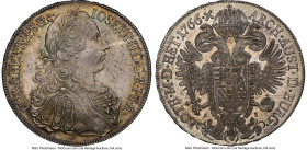 Joseph II Taler 1766 F-AS MS62 NGC, Hall mint, KM2074.2, Dav-1164. Moneyer: Johann Joseph, Ludwig Aschpacher. Olive-gold surfaces shimmer with an irid...