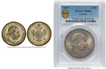 Franz Joseph I 2 Florin 1877 MS64 PCGS, KM2233, Dav-27. Tinged amber at the edges with stunning luster, this is the highest certified at PCGS. HID0980...