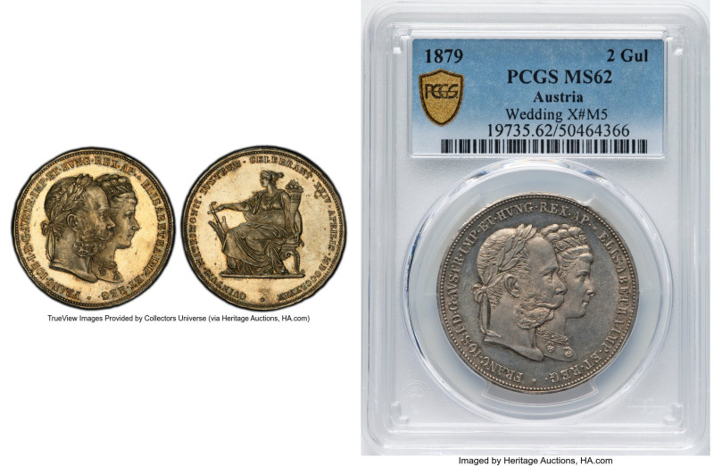 Franz Joseph I "Silver Wedding" 2 Gulden 1879 MS62 PCGS, Vienna mint, KM-XM5, Da...