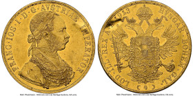 Franz Joseph I gold 4 Ducat 1913 UNC Details (Damaged) NGC, Vienna mint, KM2276. Despite the grade qualifier, this gleaming offering remains an excell...