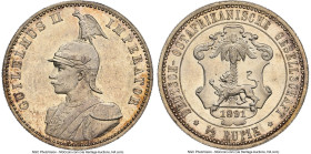 German Colony. Wilhelm II 1/2 Rupie 1891 MS65 NGC, Berlin mint, KM4, J-712. Displaying ample luster and reflective fields, as amber tones flash with m...