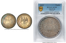 Augsburg. Free City Taler MDCXXV (1625) AU55 PCGS, KM27.1, Dav-5014. Titles of Ferdinand II. Obverse scene depicts two angels holding the Augsburg coa...