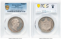 Baden. Friedrich I Taler 1865 MS64 PCGS, Karlsruhe mint, KM240, Dav-530. Head right. Last year of this iconic Vereinsthaler series and the only certif...