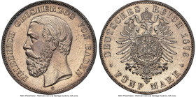 Baden. Friedrich I 5 Mark 1876-G UNC Details (Cleaned) NGC, Stuttgart mint, KM263.2, J-26. Featuring bright argent surfaces tinged with smokey hues at...