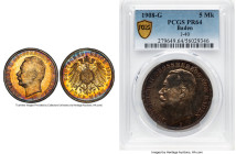 Baden. Friedrich II Proof 5 Mark 1908-G PR64 PCGS, Karlsruhe mint, KM281, J-40. Rare in this Proof finish, exhibiting strong polychromatic tone. Just ...