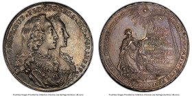 Bavaria. Maximilian III & Maria Anna silver "Wedding" Medallic 5 Ducats (1747)-FAS AU58 PCGS, Munich mint, cf. KM493 (design), Fr-245 (design), Mers-1...