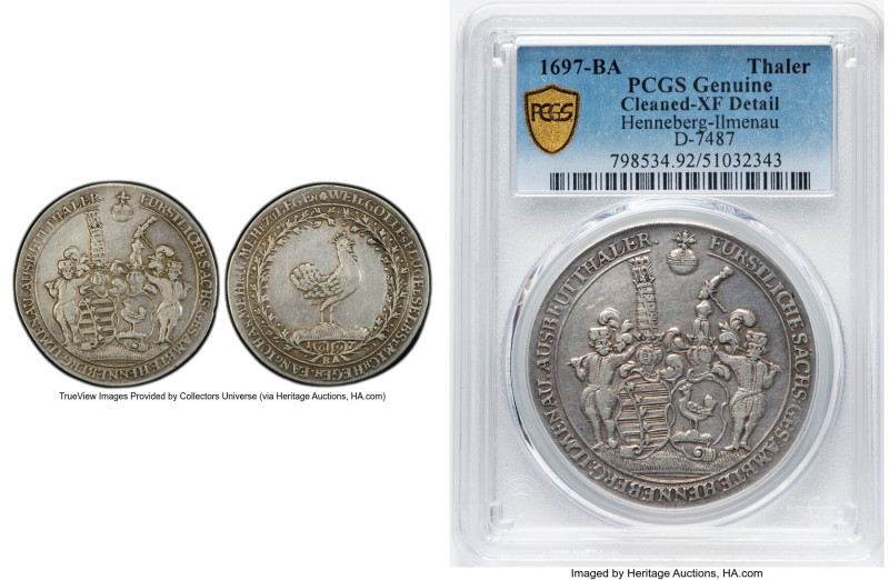 Henneberg-Ilmenau. Joint Rule "Mining" Taler 1697-BA XF Details (Cleaned) PCGS, ...