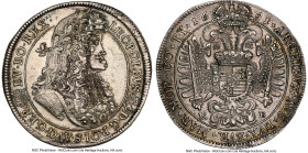 Leopold I Taler 1691-KB AU58 NGC, Kremnitz mint, KM214.2, Dav-3261. Intricate devices are underscored by unique toning of pewter and lavender as a str...