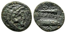 KINGS of MACEDON. Alexander III The Great.(336-323 BC).Tarsos.Ae.

Obv : Head of Herakles right, wearing lion's skin. Control: Kerykeion to right.

Re...