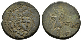 PAPHLAGONIA. Sinope. Struck under Mithradates VI (Circa 105-90 or 90-85 BC). Ae.

Obv : Aegis with gorgoneion.

Rev : ΣΙΝΩΠΗΣ.
Nike advancing right, h...