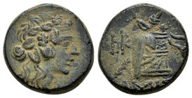 PONTOS. Amisos.Time of Mithradates VI Eupator.(Circa 105-90 or 90-85 BC). Ae.

Obv: Head of Dionysos right, wearing ivy wreath.

Rev: AMIΣOY.
Thyrsos ...