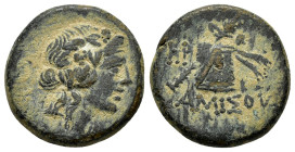 PONTOS. Amisos.Time of Mithradates VI Eupator.(Circa 105-90 or 90-85 BC). Ae.

Obv: Head of Dionysos right, wearing ivy wreath.

Rev: AMIΣOY.
Thyrsos ...