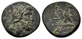 PONTOS.Amisos.(100-85 BC).Ae.

Obv : Laureate head of Zeus right.

Rev : AMIΣOY.
Eagle standing left on thunderbolt, head right; star above; in left f...