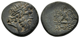 PONTOS.Amisos.(100-85 BC).Ae.

Obv : Laureate head of Zeus right.

Rev : AMIΣOY.
Eagle standing left on thunderbolt, head right; star above; in left f...