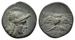 MYSIA.Pergamon.(Circa 200-133 BC).Ae.

Obv : Head of Athena right, wearing helmet decorated with star.

Rev : AΘHNAΣ / NIKHΦOPOY.
Owl standing facing ...