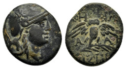 MYSIA.Pergamon.(Circa 200-133 BC).Ae.

Obv : Head of Athena right, wearing helmet decorated with star.

Rev : AΘHNAΣ NIKHΦOPOY.
Owl standing facing on...
