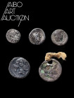 Monnaie Romaine Argent - République romaine - Lot de cinq monnaies Rome Ier siècle BC. Un quinaire de Rubrius Dossenus (1,41 g.) ; un quinaire de M. P...