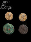 Monnaie Romaine Cuivre/Argent - Empire - Lot de quatre monnaies IVe-VIe siècle. Ensemble de monnaies du Bas Empire romain. Deux copies XIXe siècle de ...