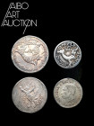 Monnaie étrangère Argent - Cambodge - Lot de quatre monnaies cambodgiennes. Lot de 4 monnaies cambodgiennes. Un tical (trou rebouché) et un quart de t...