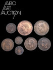 Monnaie étrangère Cuivre - Grèce - Lot de huit monnaies 1833-1882. Un Lepton 1833 et 5 Lepta 1838 d'Othon Ier ; 1, 2, 5 et 10 Lepta 1869 de George Ier...