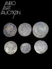 Monnaie étrangère Argent - Italie, Ferrare - Lot de six monnaies italiennes 1534-1658. 1 Grossetto d'Ercole II d'Este (1534-1559) ; 1 Cavallotto d'Alf...