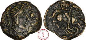 Carnutes (Région de la Beauce), Bronze PIXTILOS au cavalier, 40-30 avant J.-C., Av. PIXTILOS, Tête casquée à droite, Rv. Cavalier à droite, Bronze, TT...