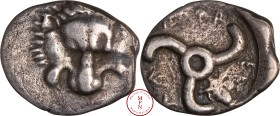 Lycie, Perikles (380-360 avant J.-C.,) Tetrobole, Av. Peau de lion de Face, Rv. Triskele avec la tête d'Hermès de face, Argent, TTB, 2.77g, 17mm, Müse...