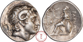 Thrace, Lampsaque, Lysimache (323-281 avant J.-C.), Tétradrachme, Av. Tête déifiée d'Alexandre le Grand à droite, avec les cornes d'Ammon, Rv. Athéna ...