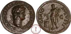Néron (54-68), As, Rome, 64, Av. NERO CLAVD CAESAR AVG GER PM TRP IMP P P, Tête laurée à droite, Rv. GENIO AVGVSTI, Génie debout à gauche, tenant une ...