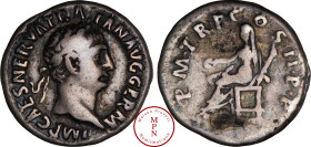 Trajan (98-117), Denier, Rome, 98-99, Av. IMP CAES NERVA TRIAN AVG GERM, Tête laurée à droite, Rv. P M TR P COS II P P, Vesta assise à gauche, tenant ...