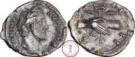 Antonin le Pieux (138-161), Denier, Rome, 146, Av. ANTONINVS AVG PIVS P P, Tête laurée à droite, Rv. COS IIII, Deux mains jointes sur un caducée, Arge...