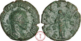 Philippe Ier (244-249), As, Rome, Av. IMP M IVL PHILIPPVS AVG, Buste lauré et drapé à droite, Rv. SALVS AVG, La Santé debout à droite, nourrissant un ...