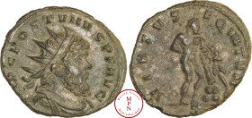 Auréolus (268), Antoninien, 268, Mediolanum (Milan), Au nom de Postume, Av. IMP C POSTVMVS P F AVG, Buste radié, drapé et cuirassé, Rv. VIRTVS EQVITVS...