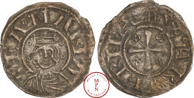 France, Auvergne, Evêché de Clermont, Obole, Clermont, 1100-1150, Av. SEA° MARIA, Buste de face, Rv. + V. ARVERNA., Croix bouletée, cantonnée de quatr...