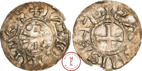Franche-Comté, Duché de Scodingue, Denier, Anonyme, Salins-les-Bains, Av. + SCITINCOR I, dans le champ COMITS, Rv. + SAVNIS BVR, Croix, Argent, TTB, 1...