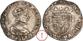 Duché de Lorraine, Charles III dit le Grand Duc (1545-1608), Quart de teston, Buste juvénile, Nancy, Av. CARO. D. G. CAL. LOTAR. B. GELD. DVX., Buste ...