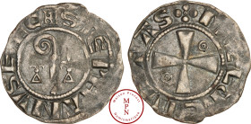 Champagne, Évêché de Meaux, Étienne de la Chapelle (1161-1171), Denier, Meaux, Av. +. STEPHANVS EPC., Crosse accostée de deux lys, Rv. MELD CIVITAS, C...