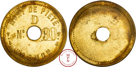 Indochine Française, Hocmon, Jeton, Mont de Piété, Vers 1920, Av. MONT DE PIETE / D / N°90 / HOCMON, . Laiton, SUP-SPL, 20.83g, 43mm, Extrêmement rare...