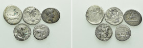 5 Roman Denarii; Mark Antony, Augustus etc