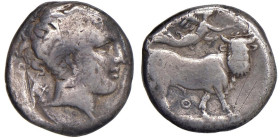 CAMPANIA Neapolis - Testa di ninfa a d. - R/ Toro androcefalo a d. - S.ANS 369 AG (g 6,64) Graffi

Status: MB