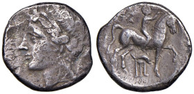 CALABRIA Taranto - Statere (circa 281-228 a.C.) Statere - Testa di ninfa a s. - R/ Giovane a cavallo verso d., che incorona il cavallo; sotto, delfino...