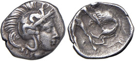 CALABRIA Taranto - Diobolo (circa 325-280) Testa elmata di Athena a d. - R/ Eracle stangola il leone - cfr. Vlasto 1334. Historia Numorum Italy 976 AG...