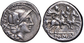 Anonime - Denario (211-208 a.C.) Testa di Roma a d. - R/ I Dioscuri a cavallo a d., sotto, ROMA in rilievo - B. 2; Cr. 44/5 AG (g 4,10) Graffi diffusi...