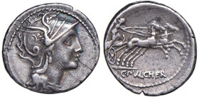 Claudia - C. Claudius Pulcher - Denario (110-109 a.C.) Testa di Roma a d. - R/ La Vittoria su biga - B. 1; Cr. 300/1 AG (g 3,94) Due graffi al D/

S...