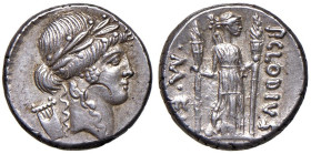 Clodia - P. Clodius M. f. Turrinus - Denario (42 a.C.) Testa di Apollo a d. - R/ Diana Lucifera stante a d. con due torce - B. 15; Cr. 494/23 AG (g 4,...